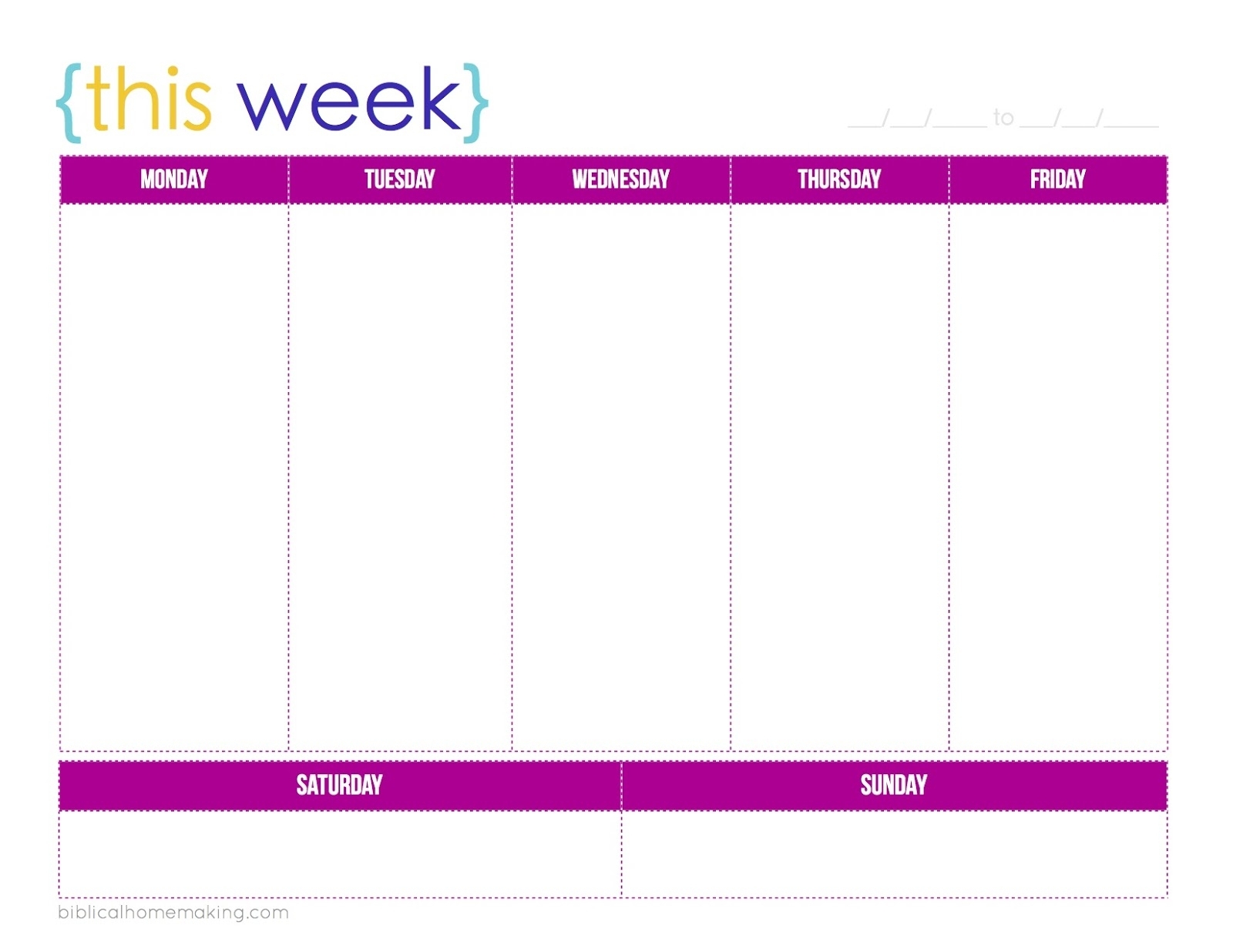 1 Week Blank Calendar Printable | Example Calendar Printable