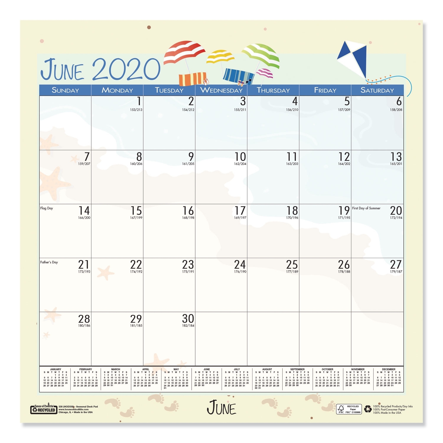 100% Recycled Seasonal Wall Calendar, 12 X 12, 2020