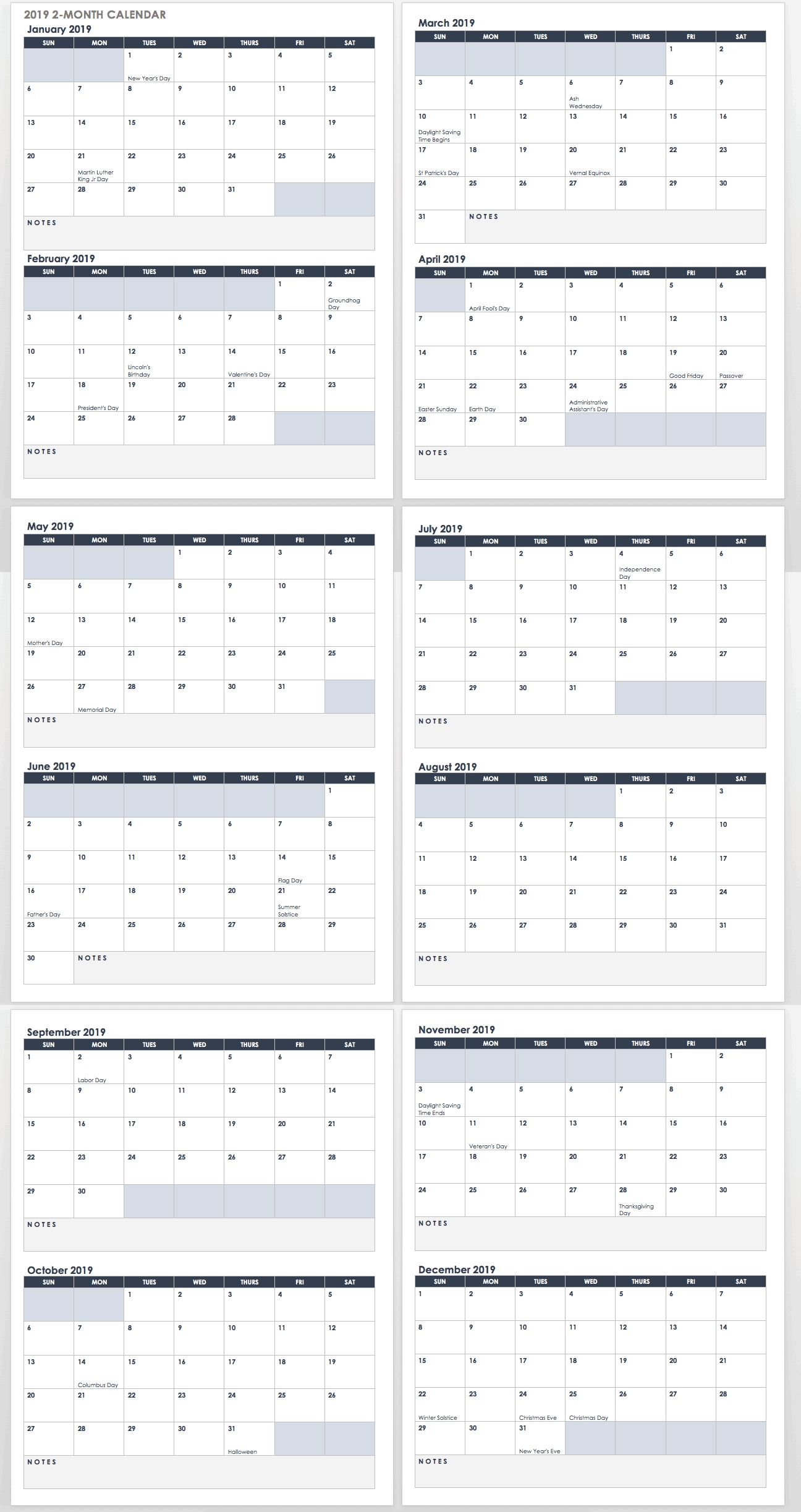 2 Column Calendar 2020 Month Calendar Printable