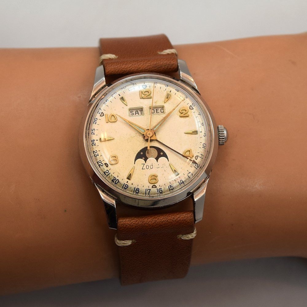 1950&#039;s Vintage Zodiac Very Early Stainless Steel Triple Date