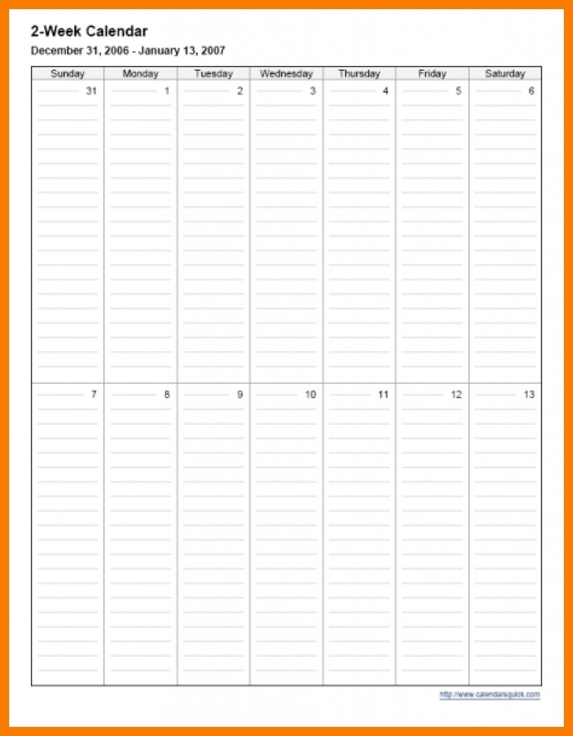 2 Week Calendar Printable Commonpenceco In Two Week Calendar