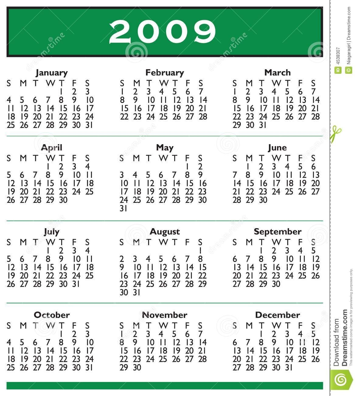 2009 Calendar Full Year Stock Vector. Illustration Of Bars