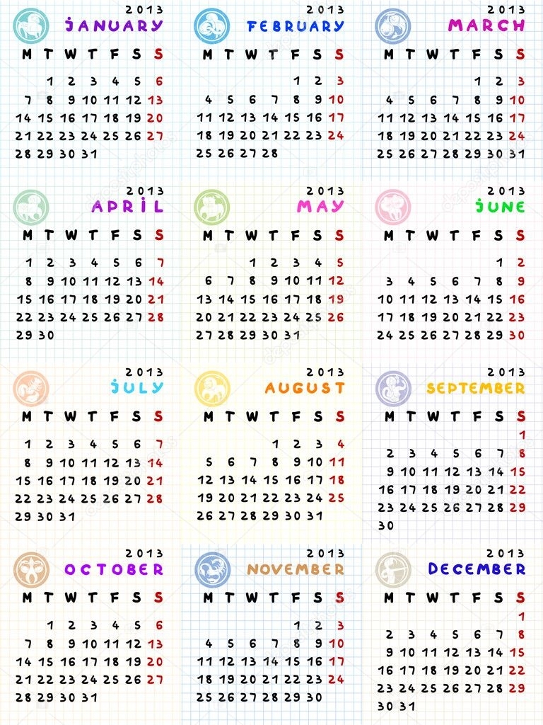 2013 Calendar With Zodiac Signs — Stock Photo © Richcat