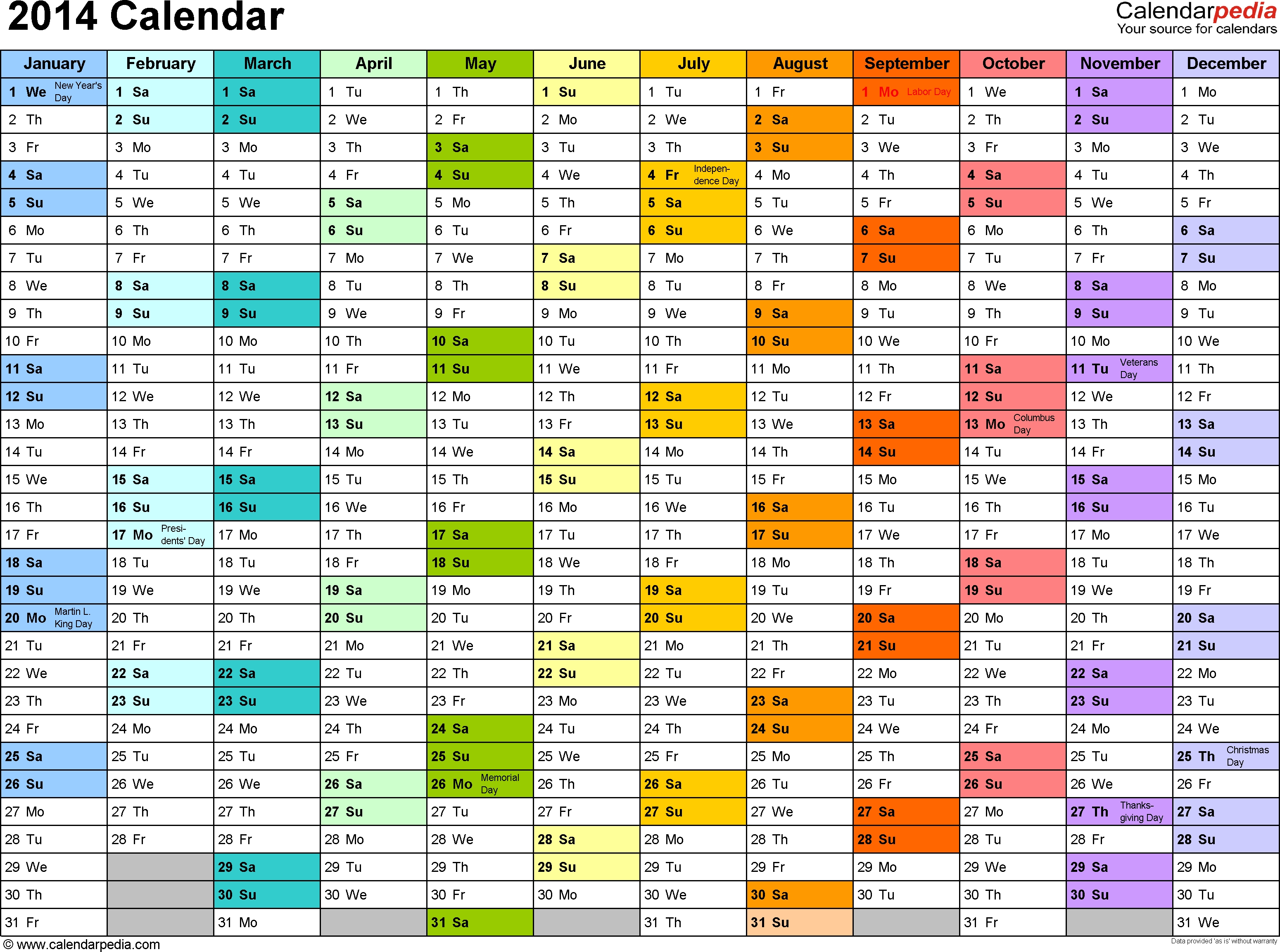 2014 Calendar Excel - 13 Free Printable Templates (.xlsx)