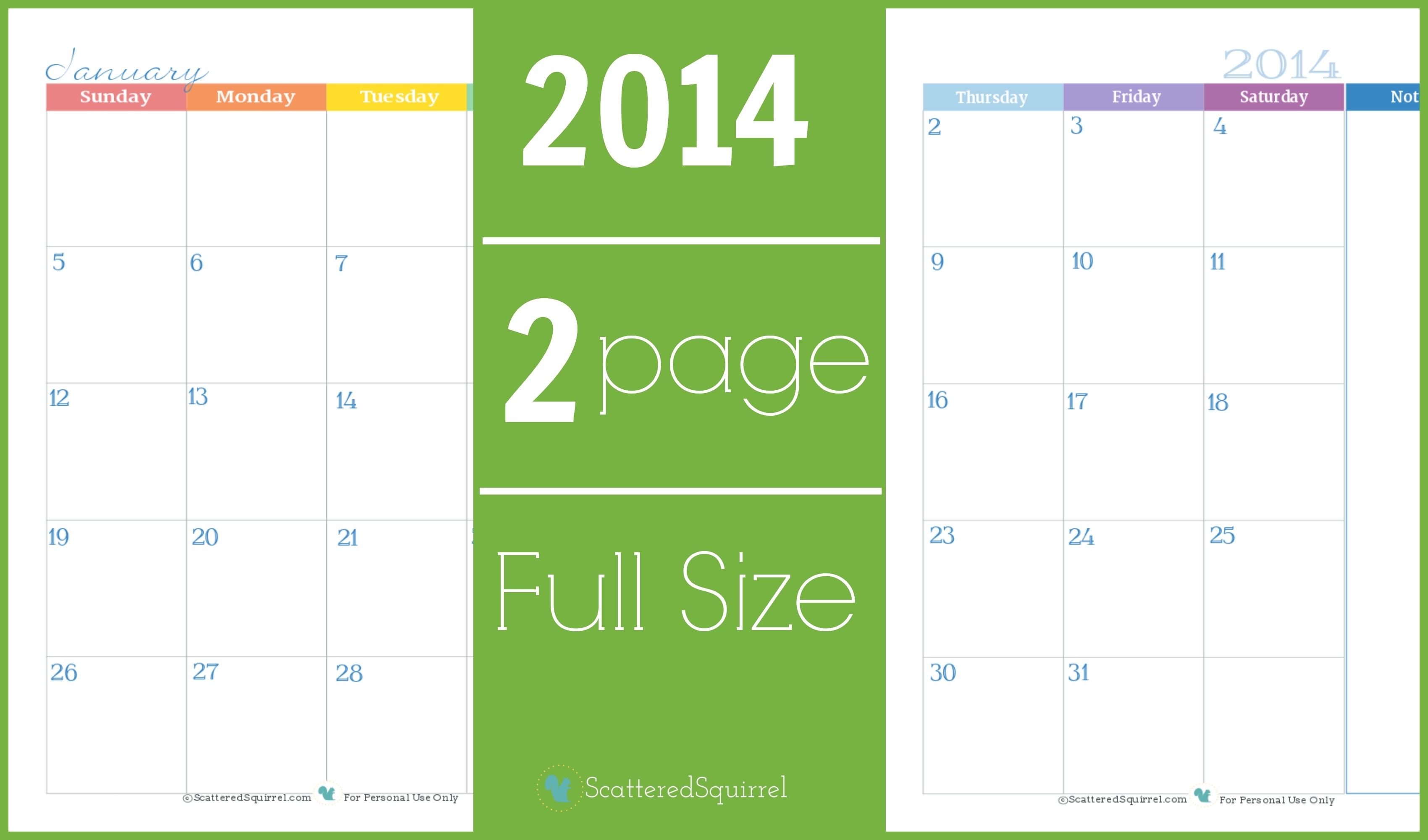 2014 Calendar: Two Page Monthly - Scattered Squirrel