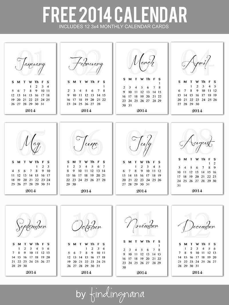 2014 Monthly Calendar Cards #projectlife | Printables