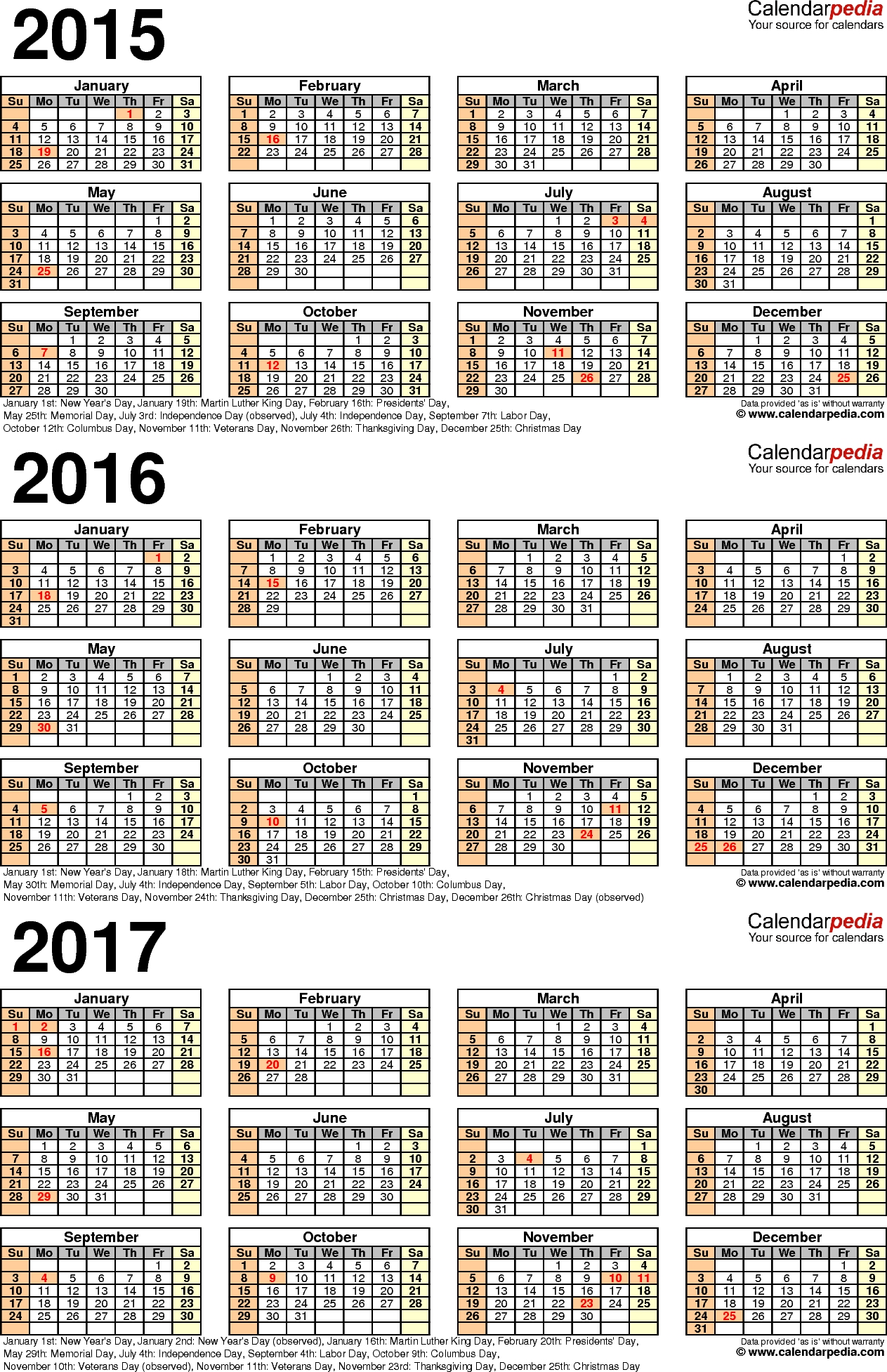 3 Year Calendar On One Page Month Calendar Printable