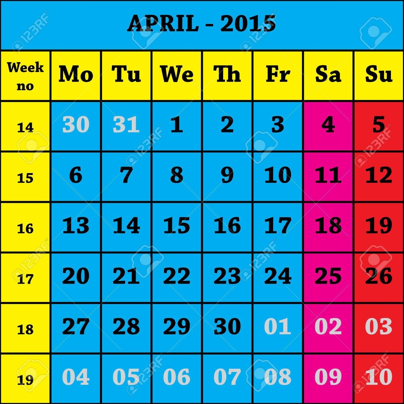 2015 April Calendar Iso 8601 With Week Number