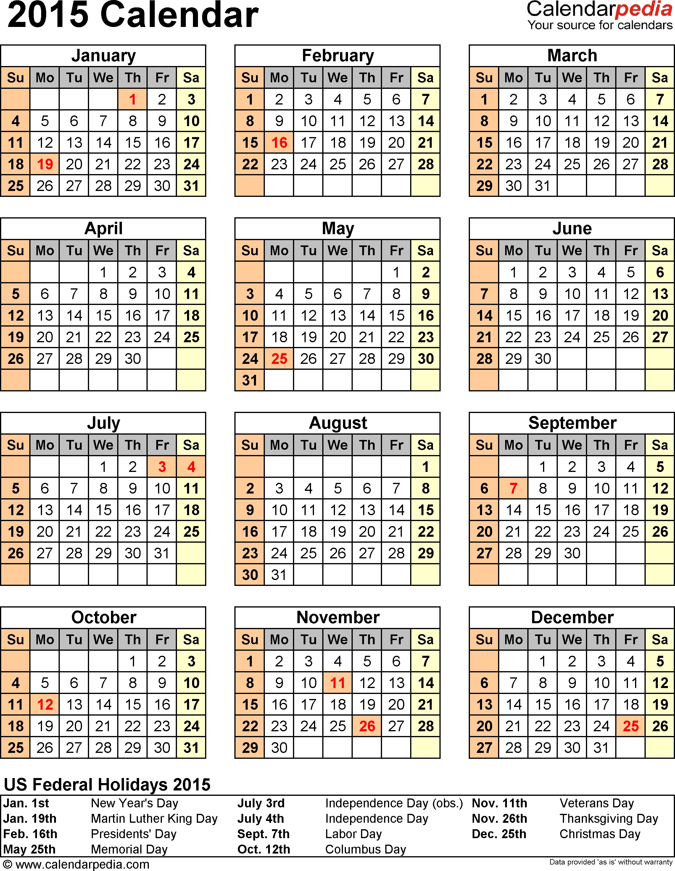 2015 Calendar - 16 Free Printable Word Calendar Templates
