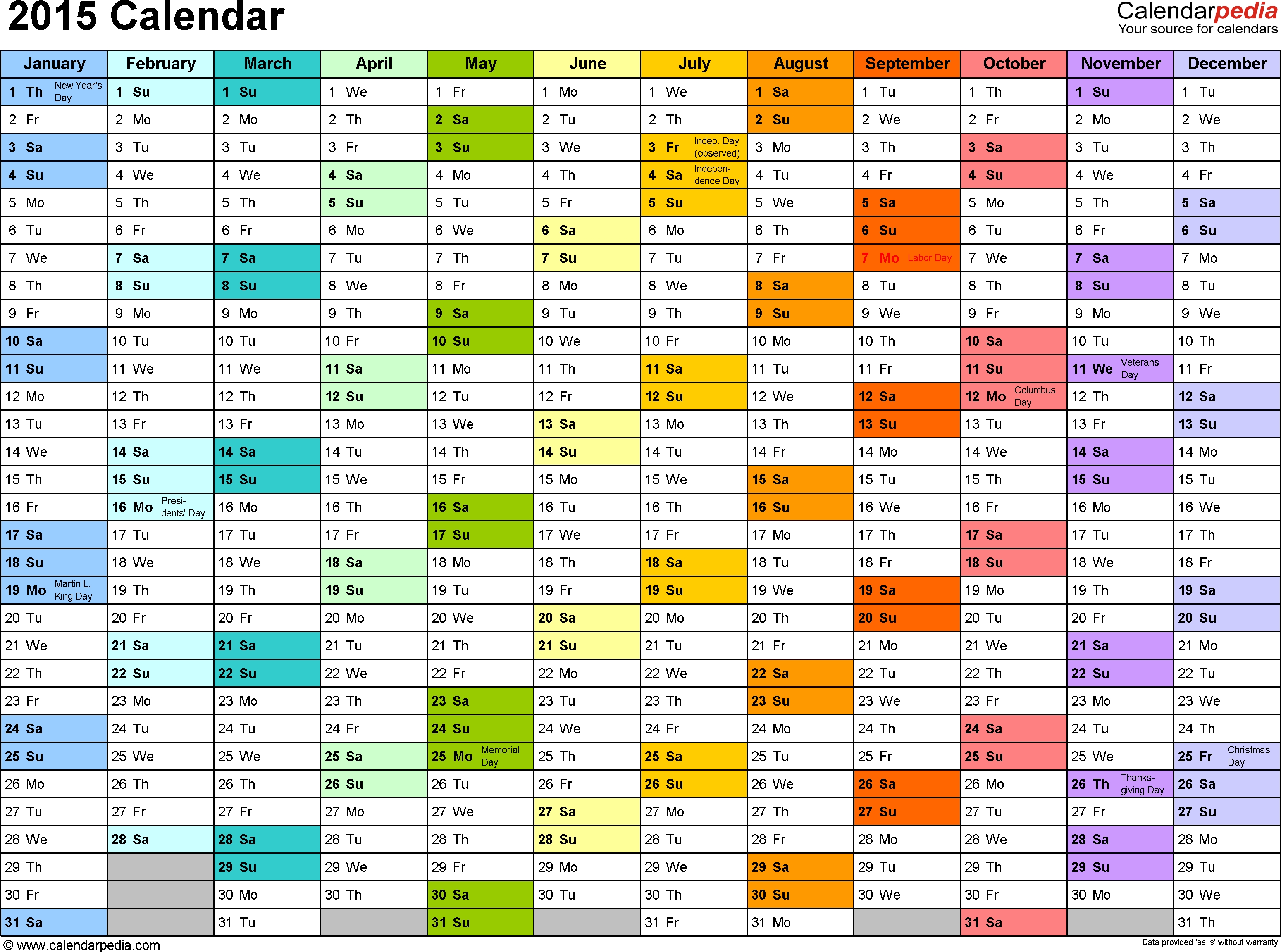 2015 Calendar Excel - Download 16 Free Printable Templates