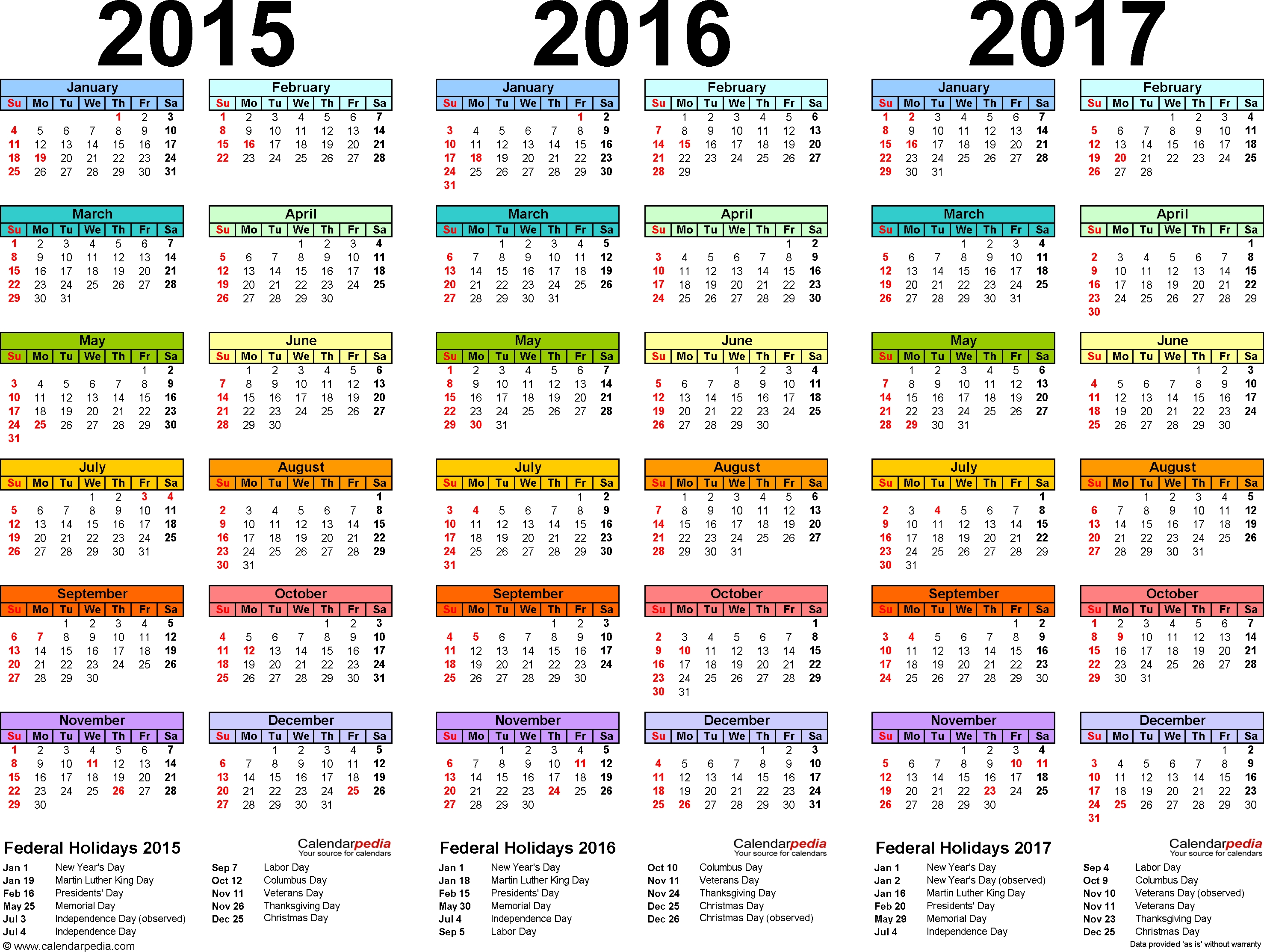 2015 Calendars | Template 1: Pdf Template For Three Year