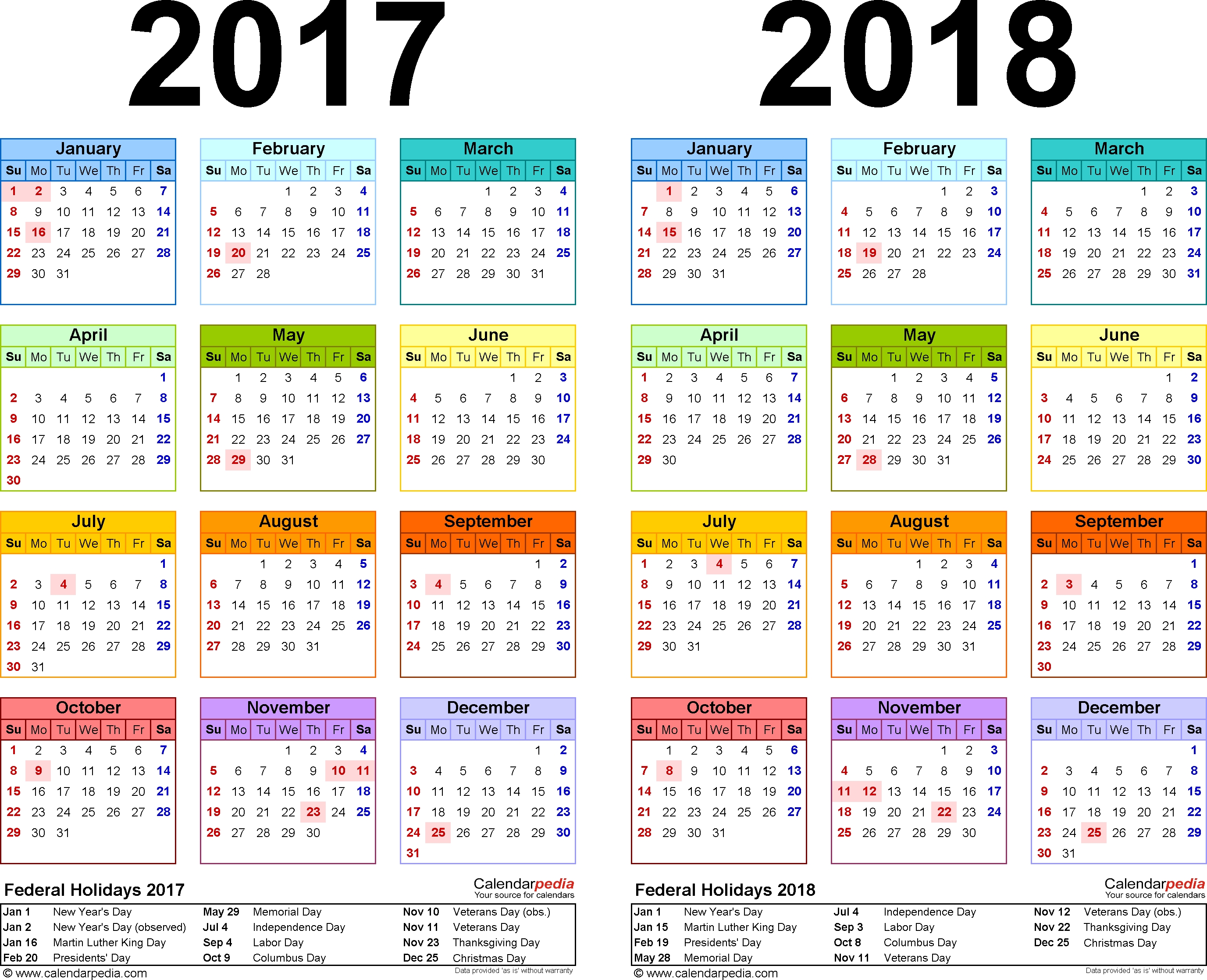 2017-2018 Two Year Calendar - Free Printable Excel Templates