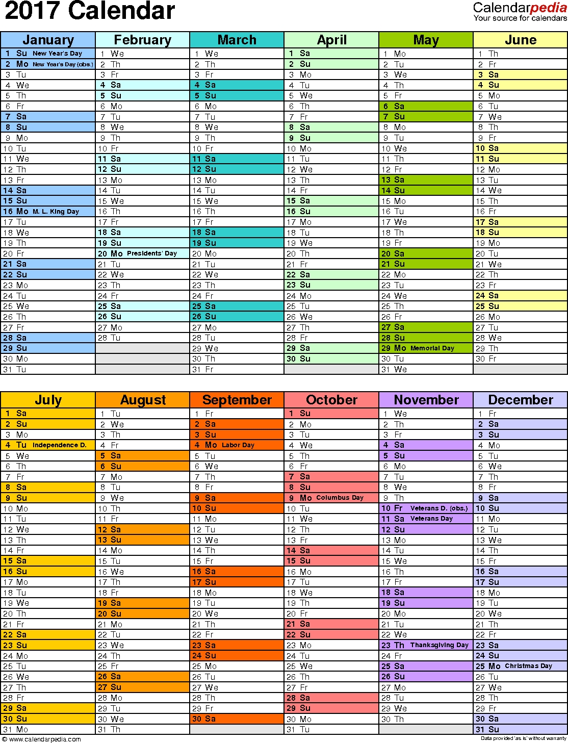 2017 Calendar - Download 17 Free Printable Excel Templates