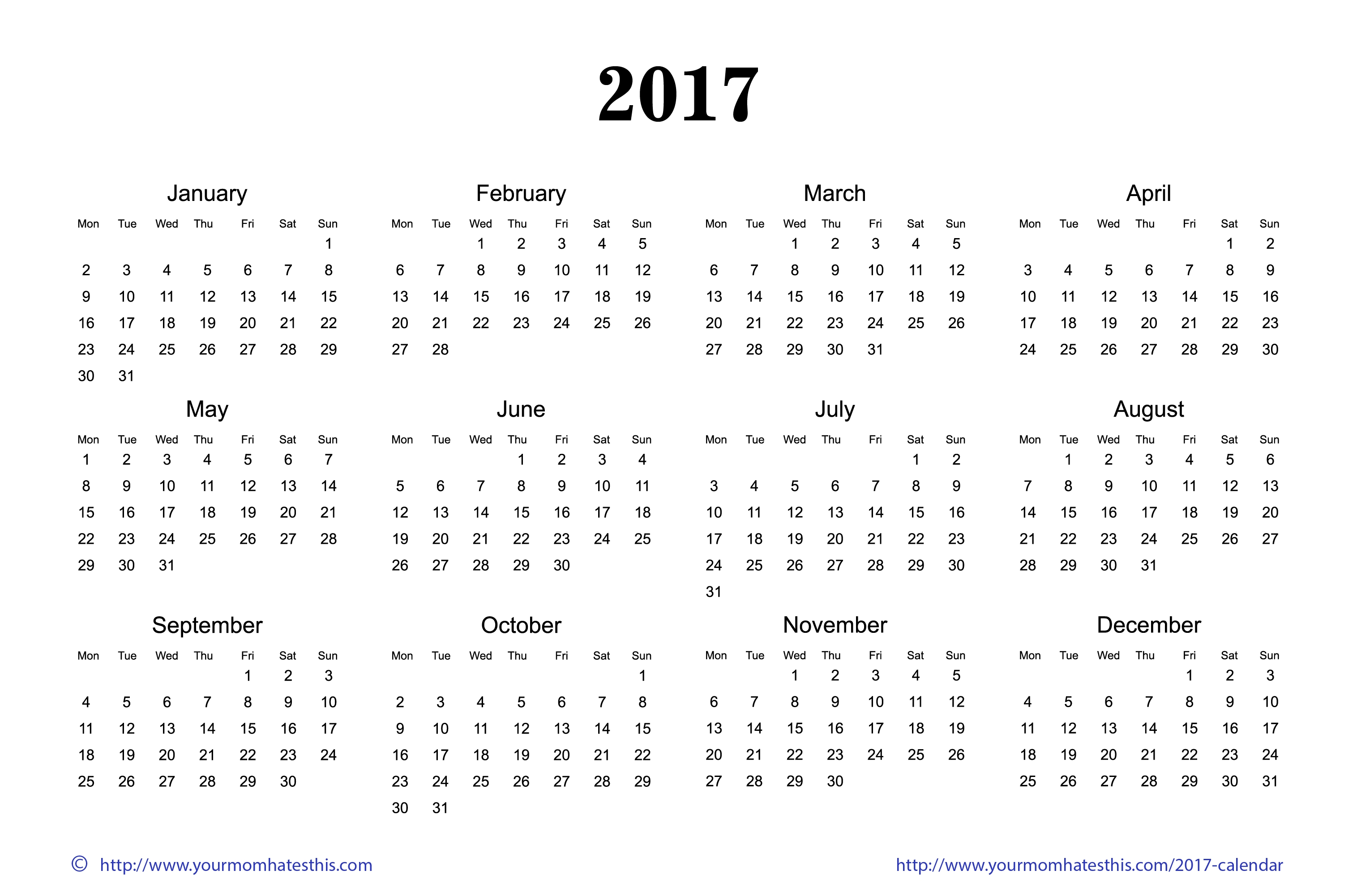 2017 Calendar Printable Images