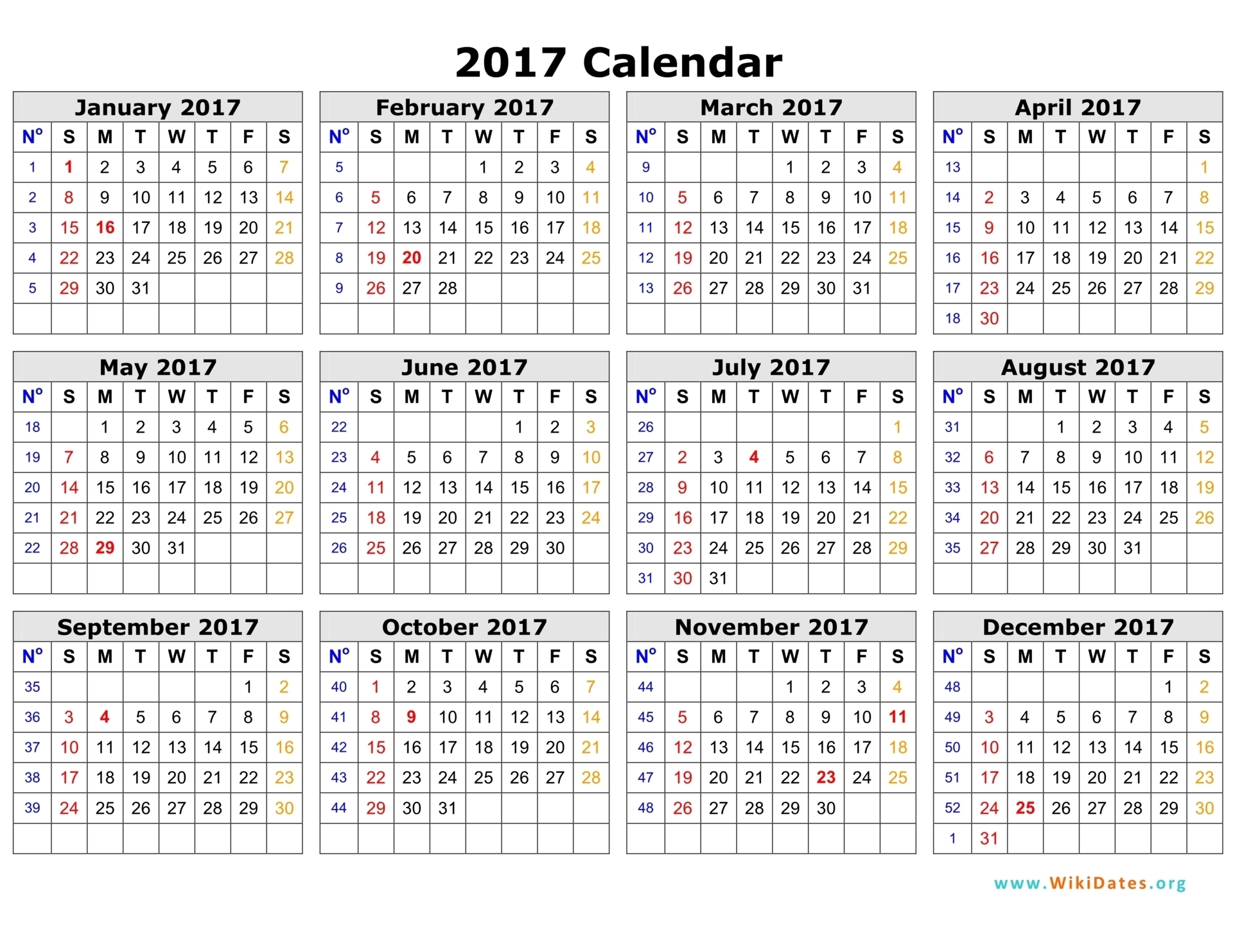 2017 Calendar | Wikidates