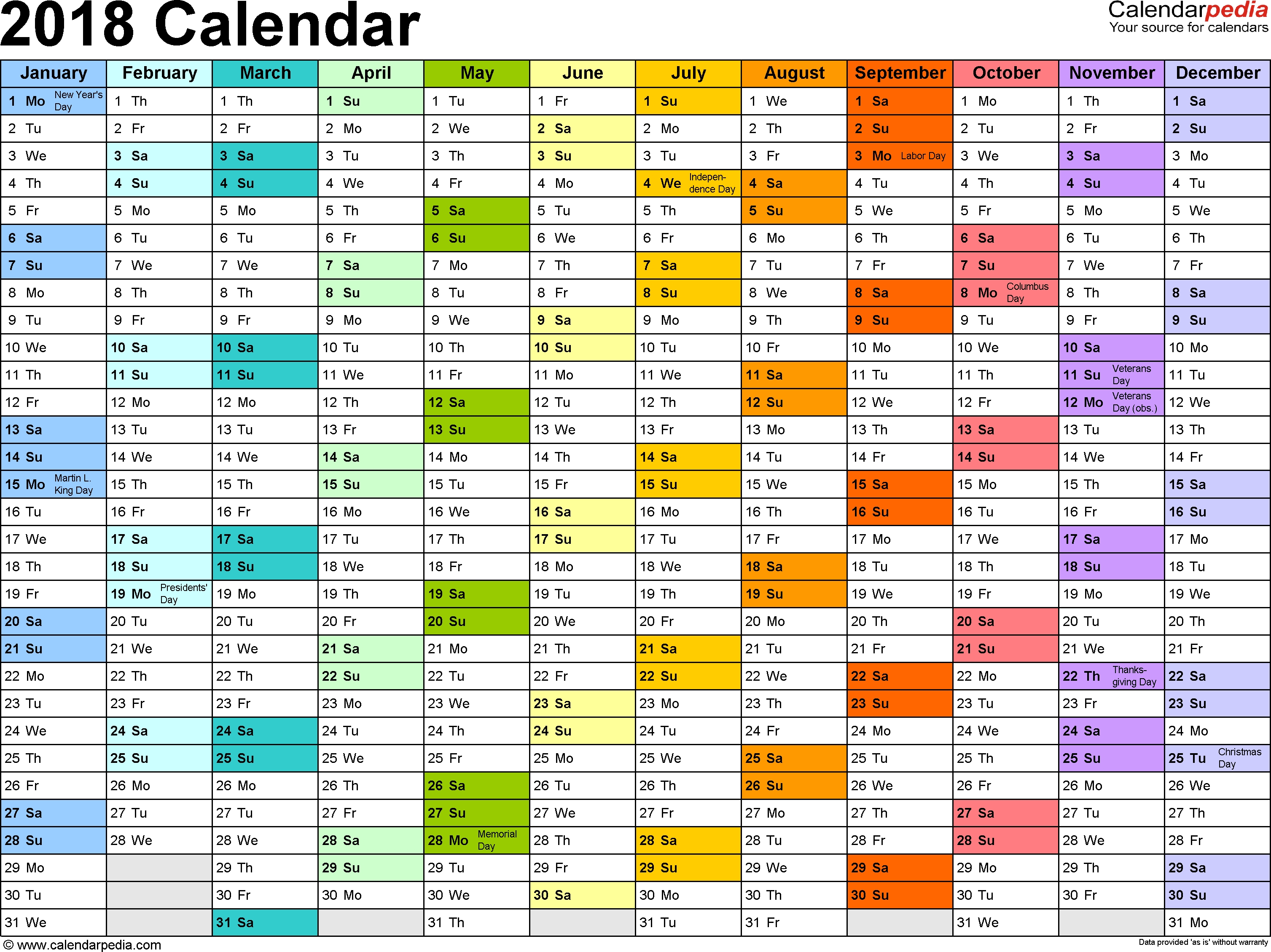 2018 Calendar - Download 17 Free Printable Excel Templates