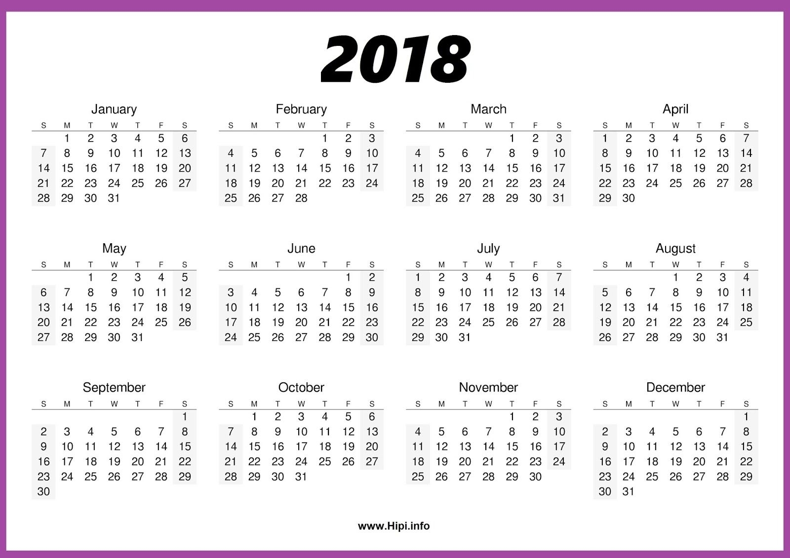 2018 Calendar One Page #calendar | Blank Calendar Template