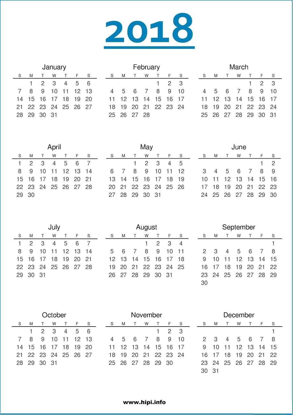 2018 Calendar One Page #calendar | Printable Calendar Pages