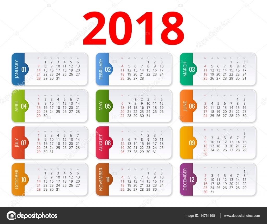 2018 Calendar. Print Template. Week Starts Sunday. Portrait
