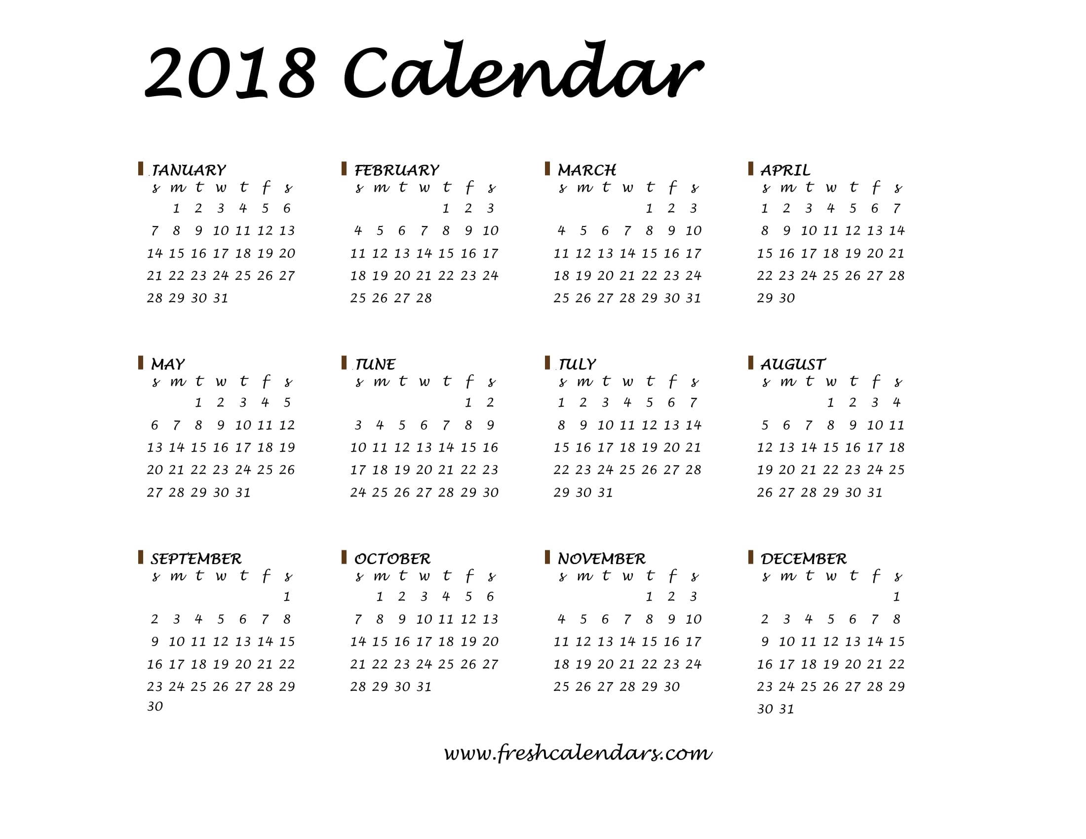 2018 Calendar