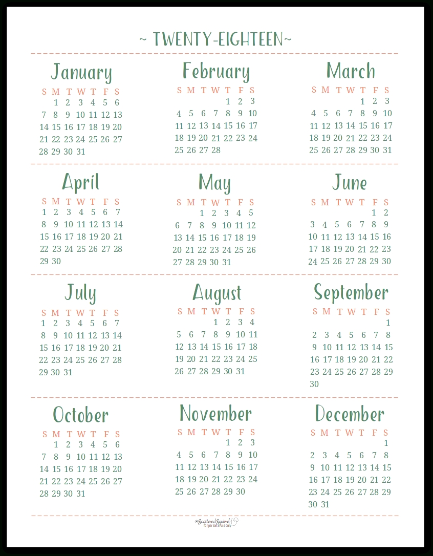 2018 Dated Yearly Calendar Printables Are Here
