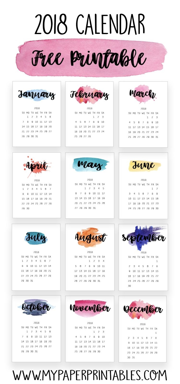 2018 Free Calendar Printables | Bullet Journal Ideas | Free