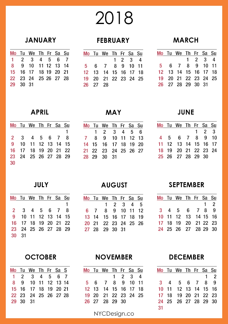 2018 Printable Monthly Calendar | Printable Calendar