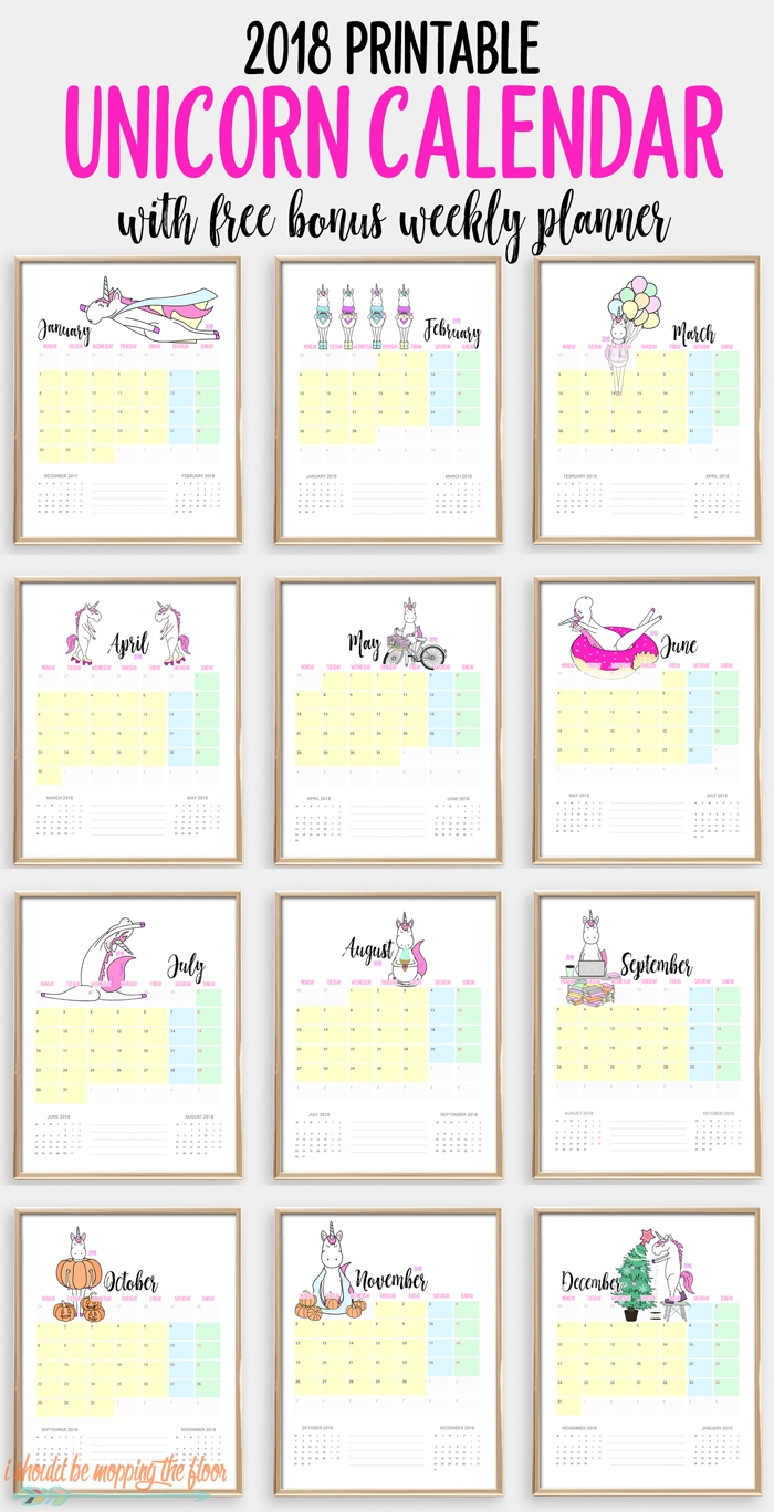 2018 Printable Unicorn Calendar | I Should Be Mopping The Floor