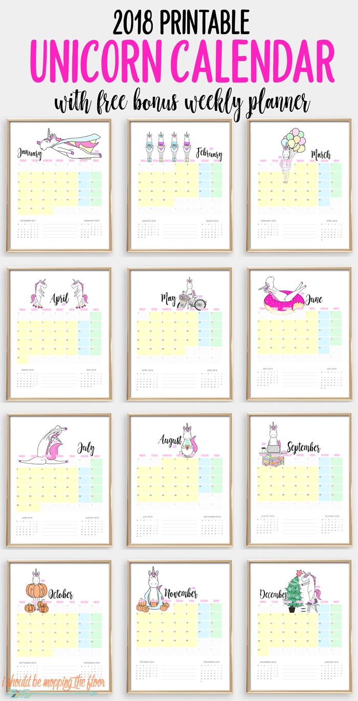 Free Printable Unicorn Calendar Month Calendar Printable