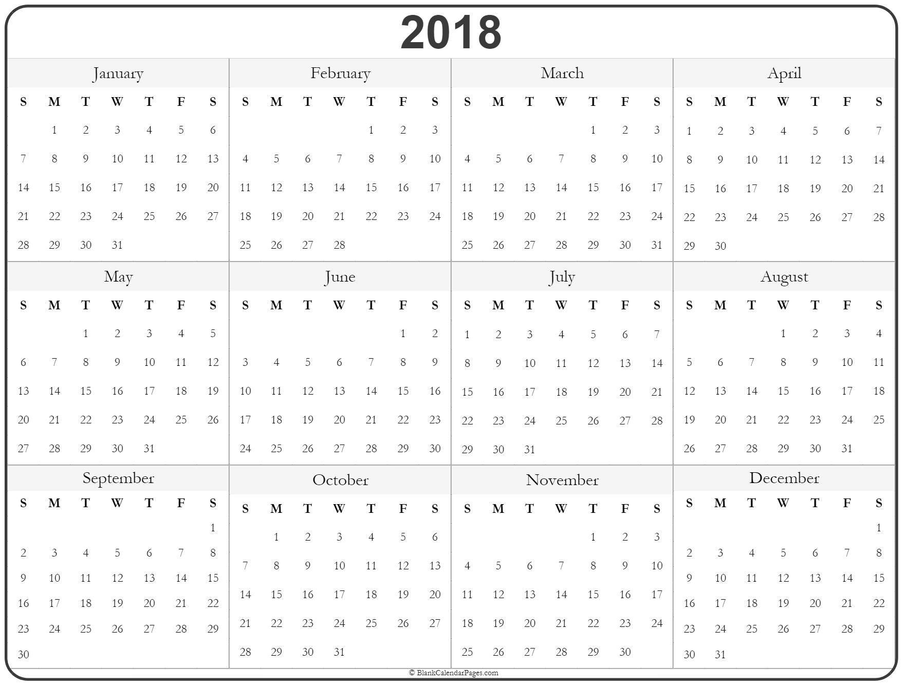 2018 Year Calendar Printable | Printable Calendars | Yearly