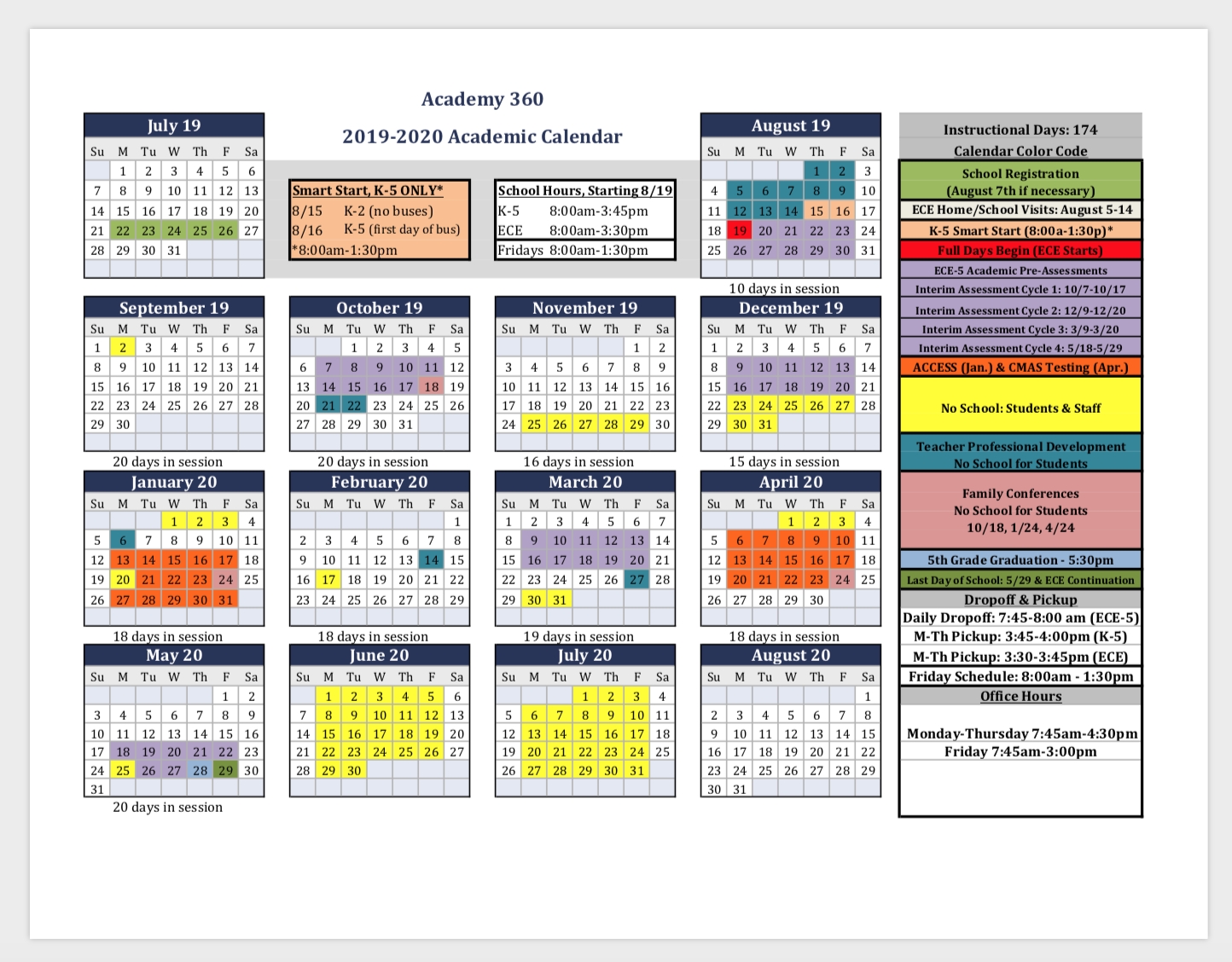 2019-2020 Academic Calendar &amp; Back To School Important Info