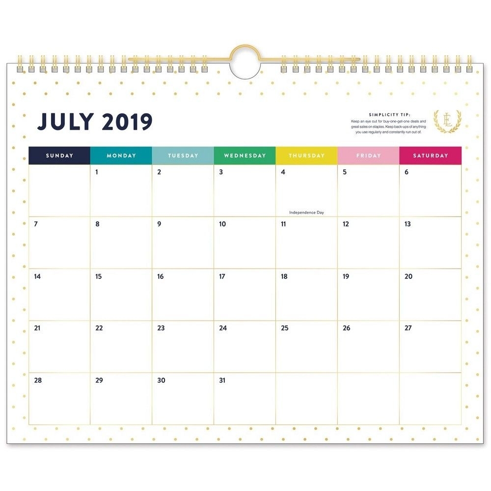 2019-2020 Academic Wall Calendar Gold/white Polka Dots