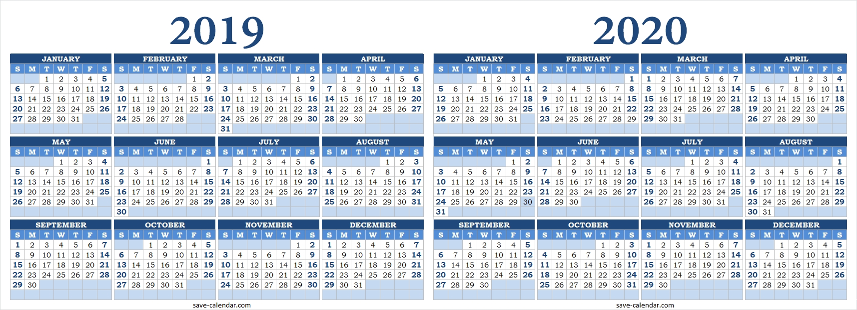 2019 2020 Calendar Blank | Templates Printable Free, 2020