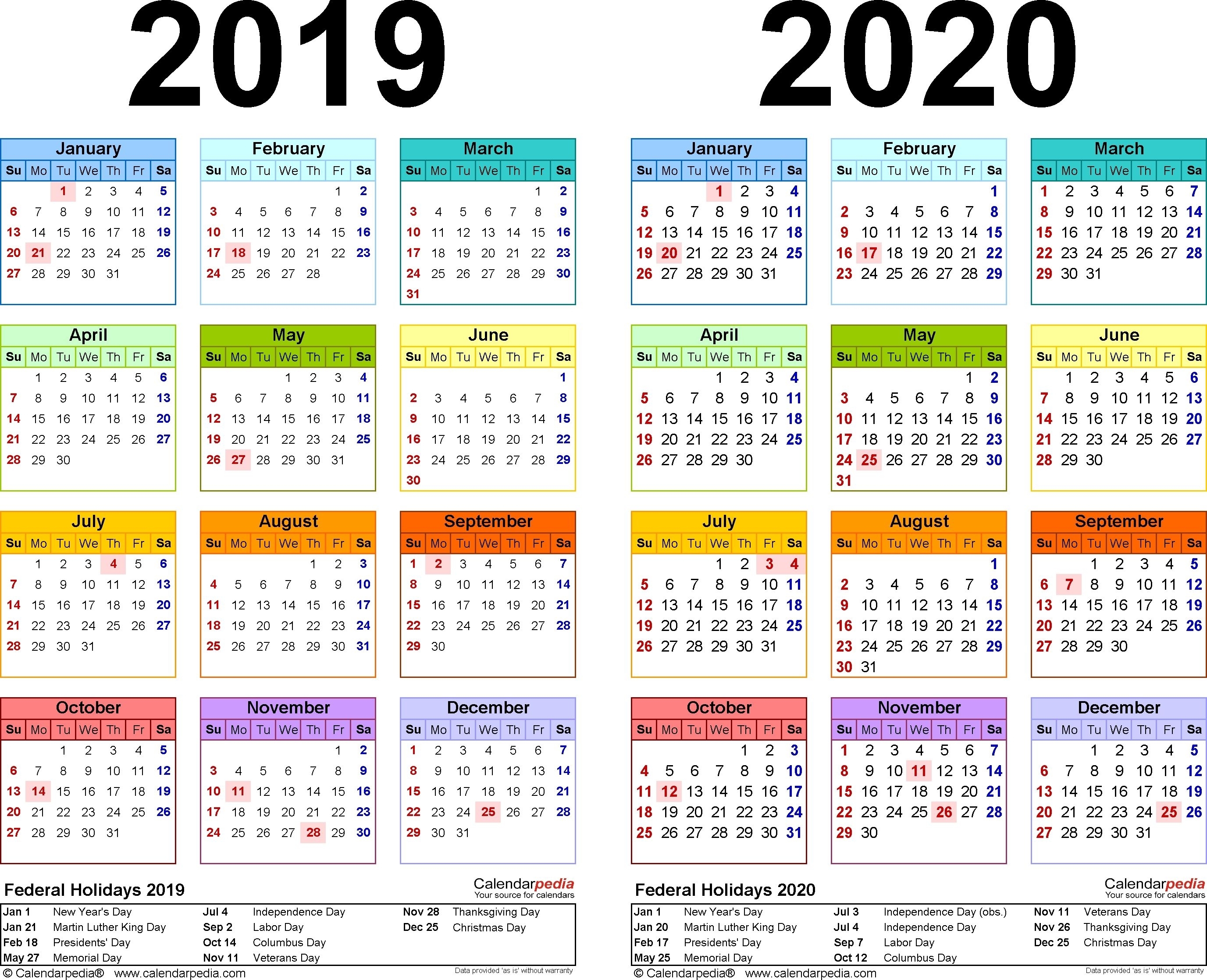 2019-2020 Calendar - Free Printable Two-Year Excel Calendars