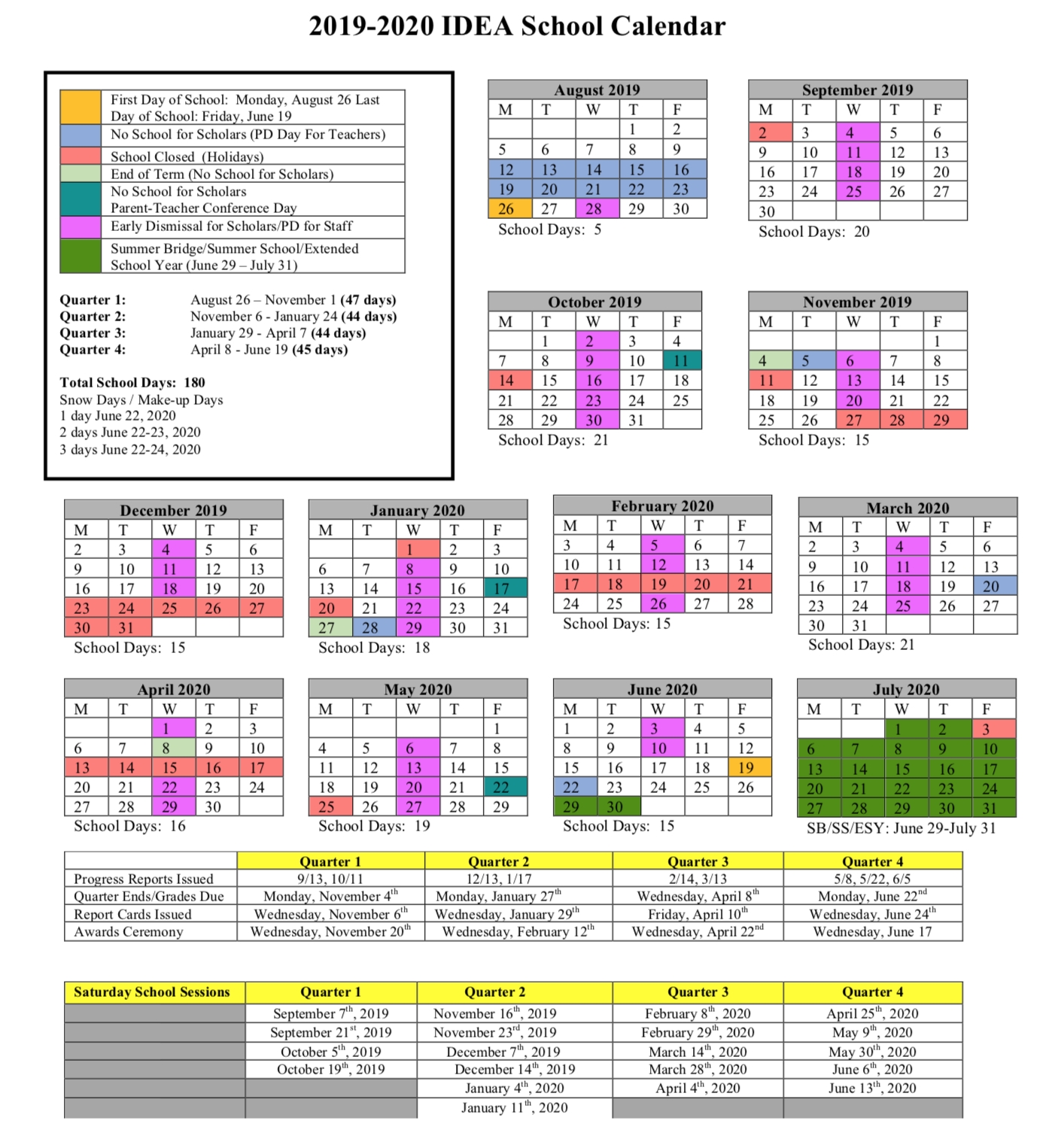 2019-2020 Calendar | Idea Public Charter School