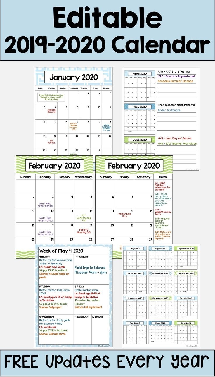2019-2020 Calendar Printable And Editable With Free Updates
