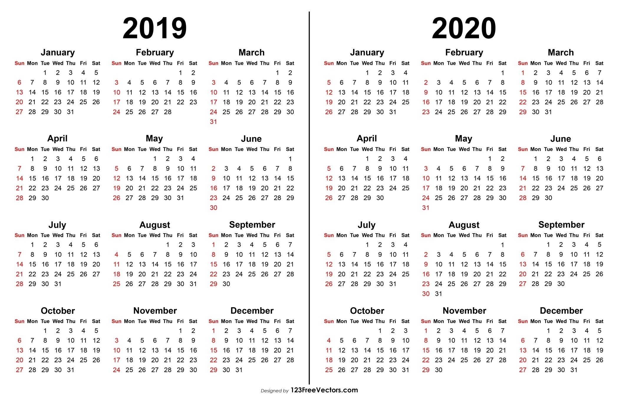 2019 2020 Calendar | Printable Calendar Template, Print