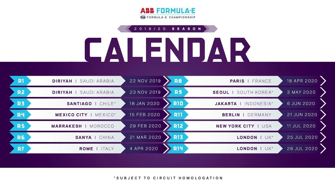 2019 - 2020 Formula E Calendar Officially Released