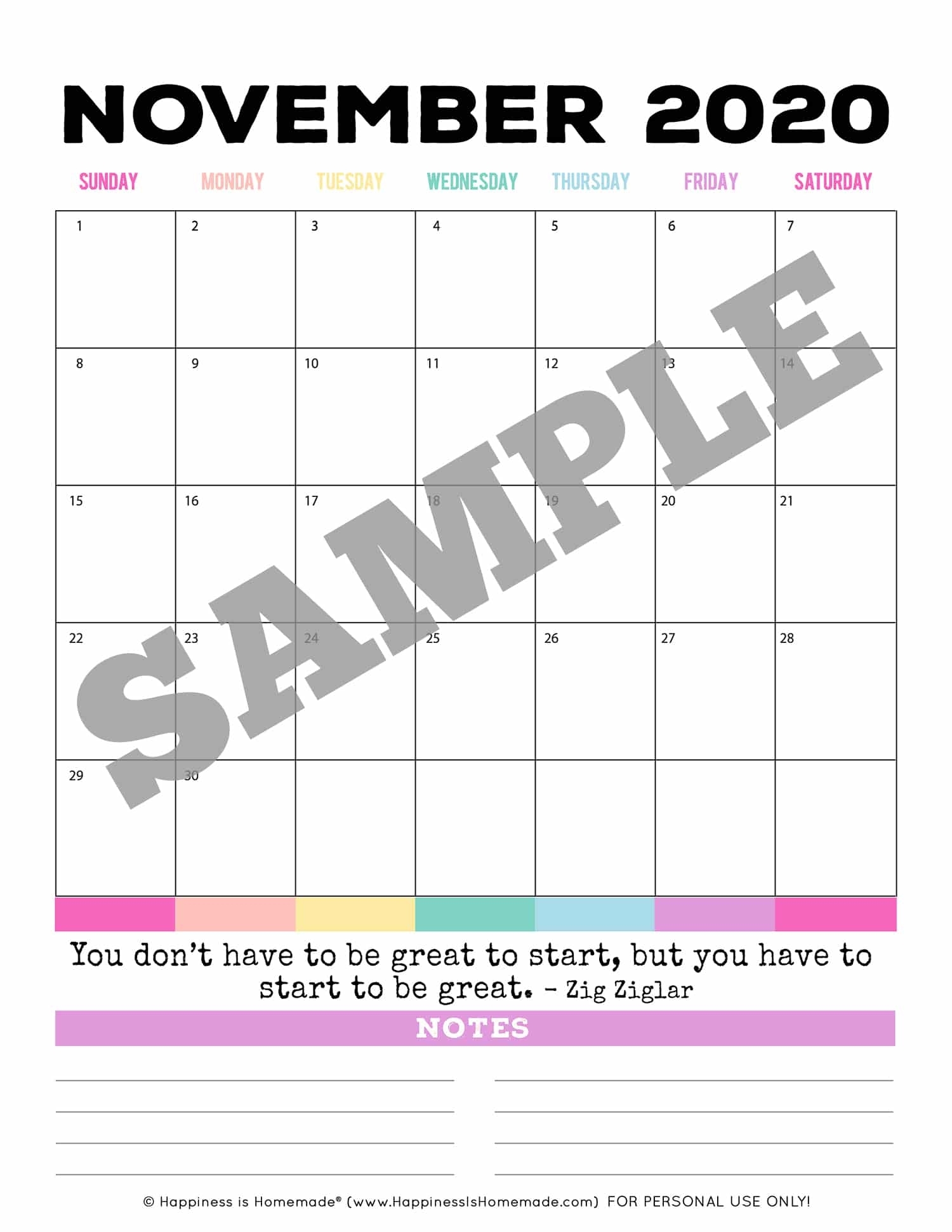 2019-2020 Free Printable Monthly Calendar - Happiness Is