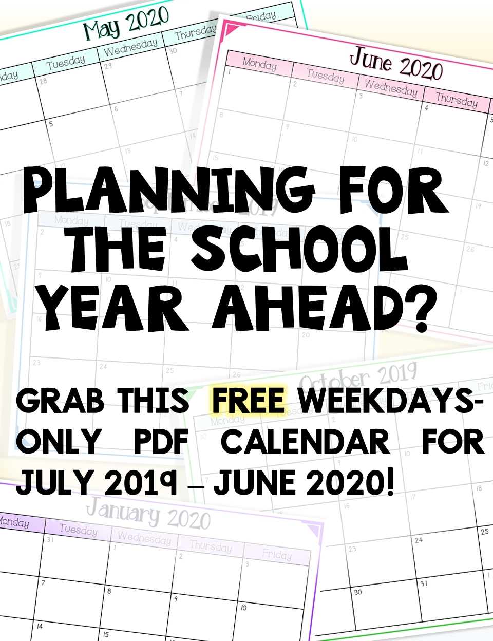 2019-2020 Free School Year Calendar (Weekdays Only) | Ts