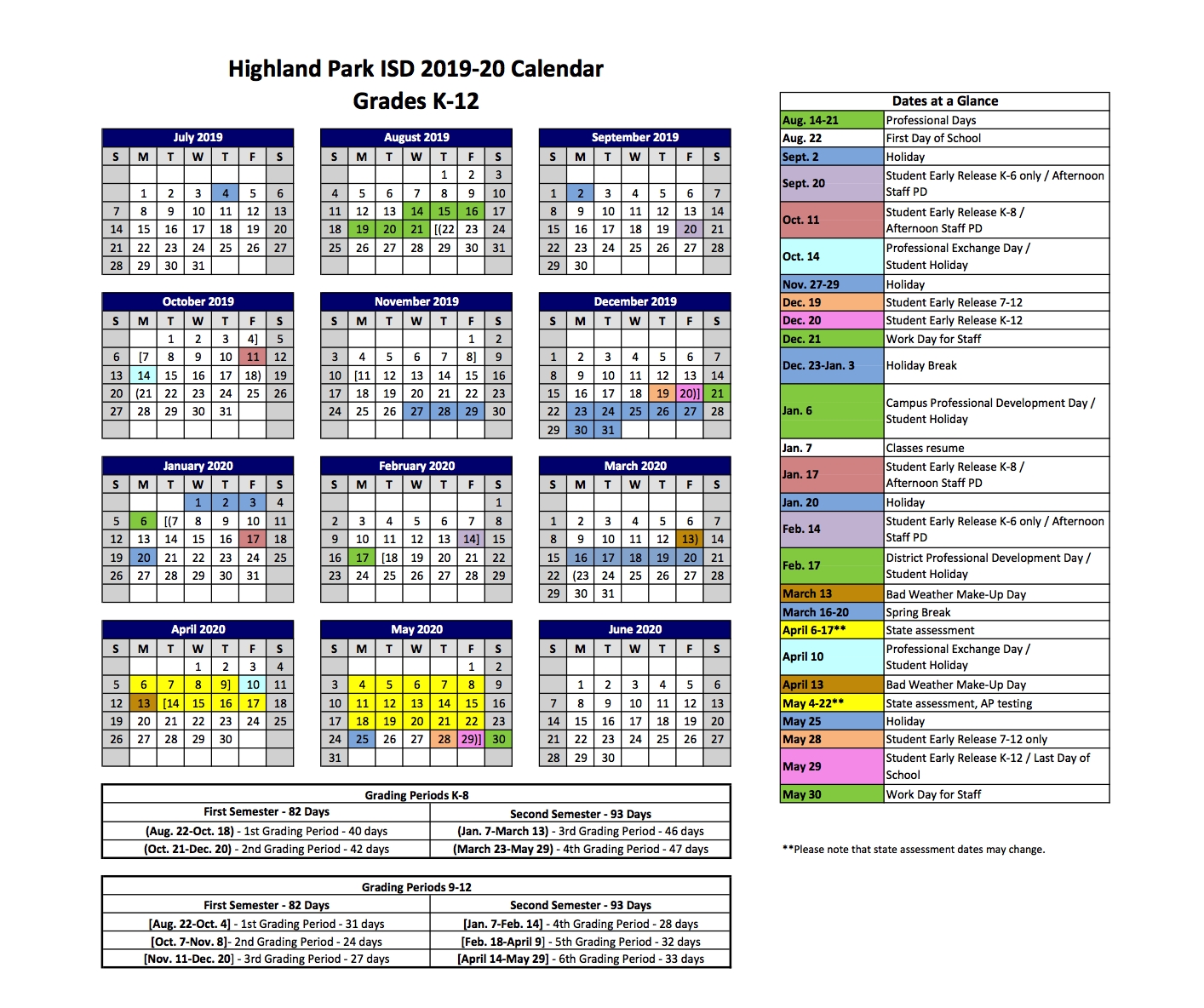 2019-2020 Hpisd Calendar – Calendars – Highland Park