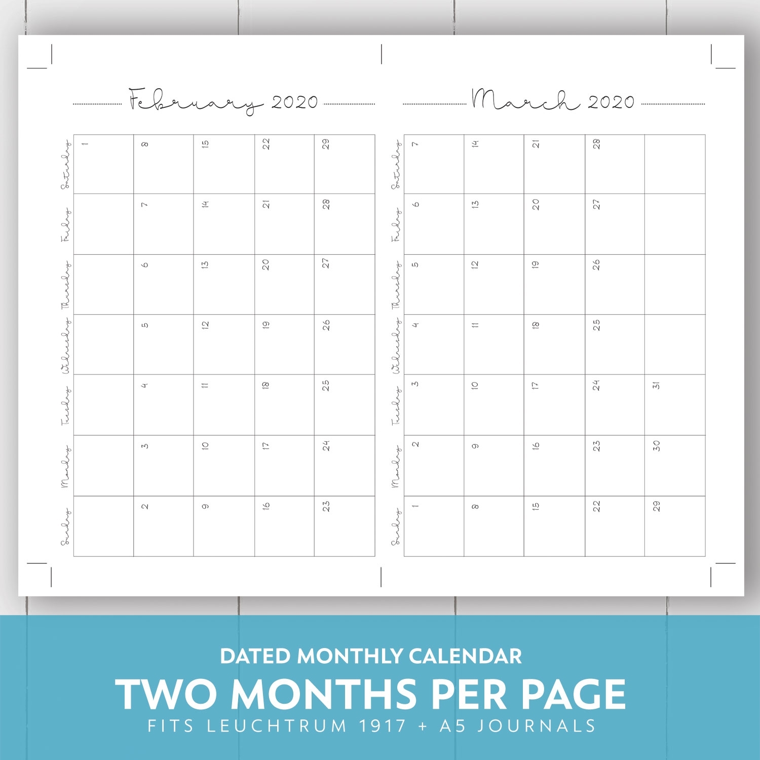 2019 + 2020 Monthly Printable Calendar
