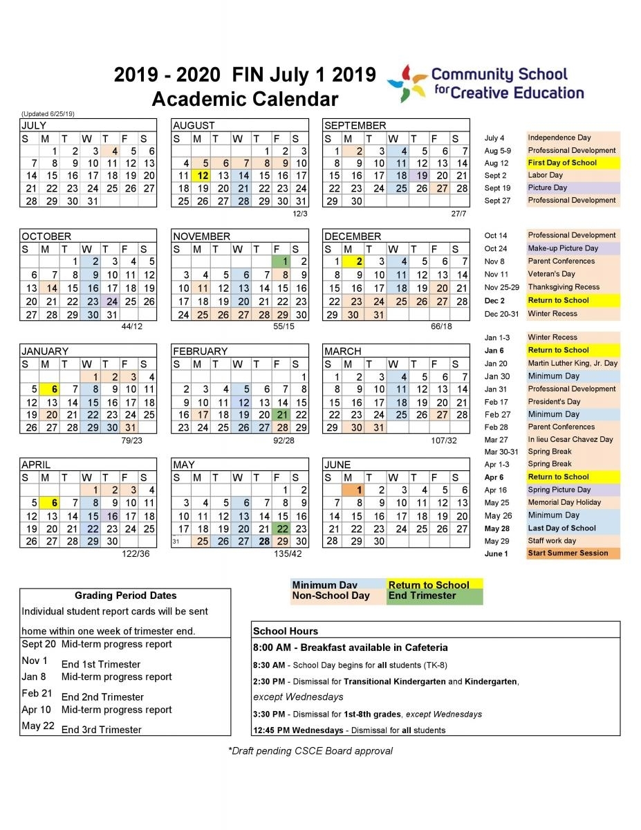 2019-2020 School Year Calendar | Community School For