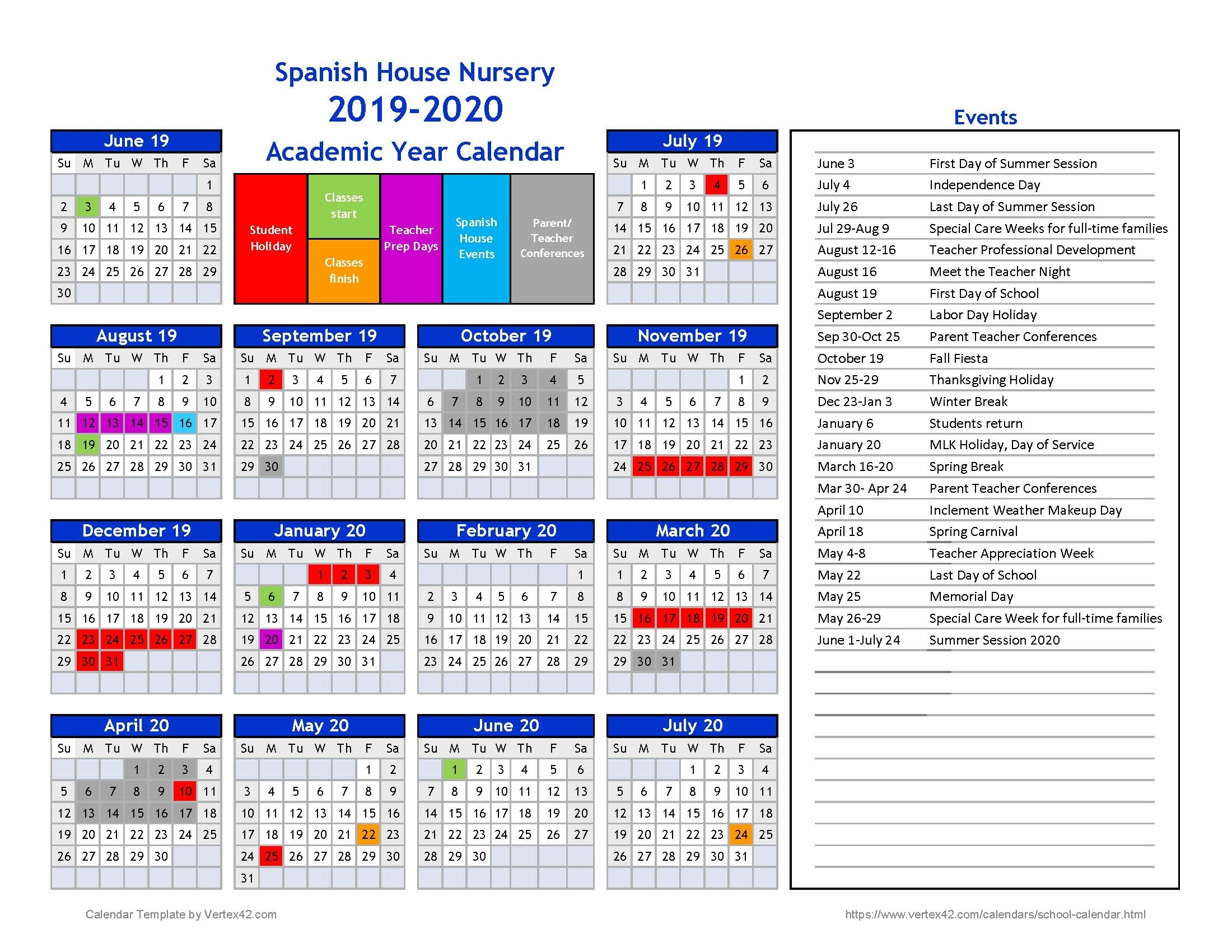 2019-2020 Sh Nursery School Calendar – Spanish House