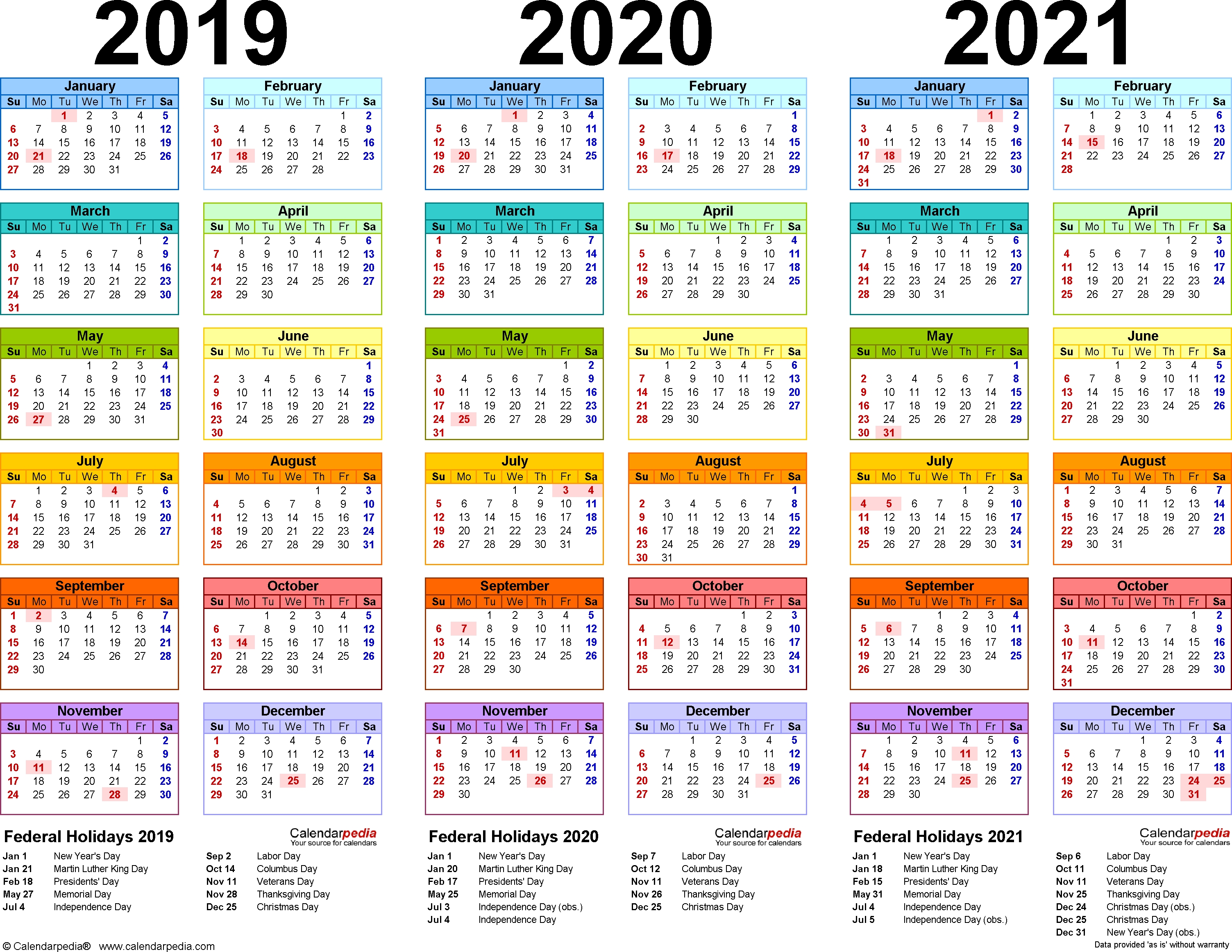 2019-2021 Three Year Calendar - Free Printable Pdf Templates