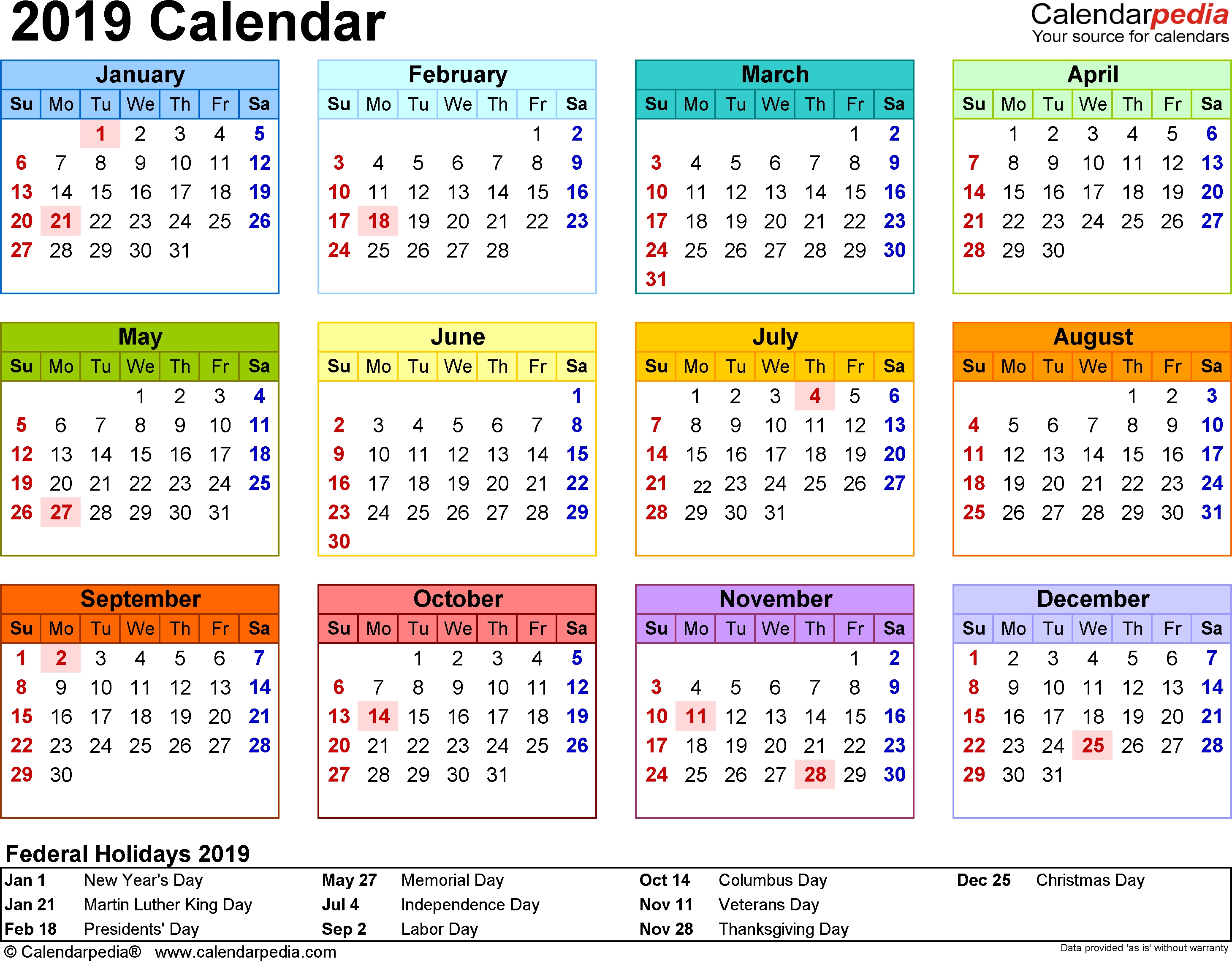 2019 Calendar - 18 Free Printable Word Calendar Templates