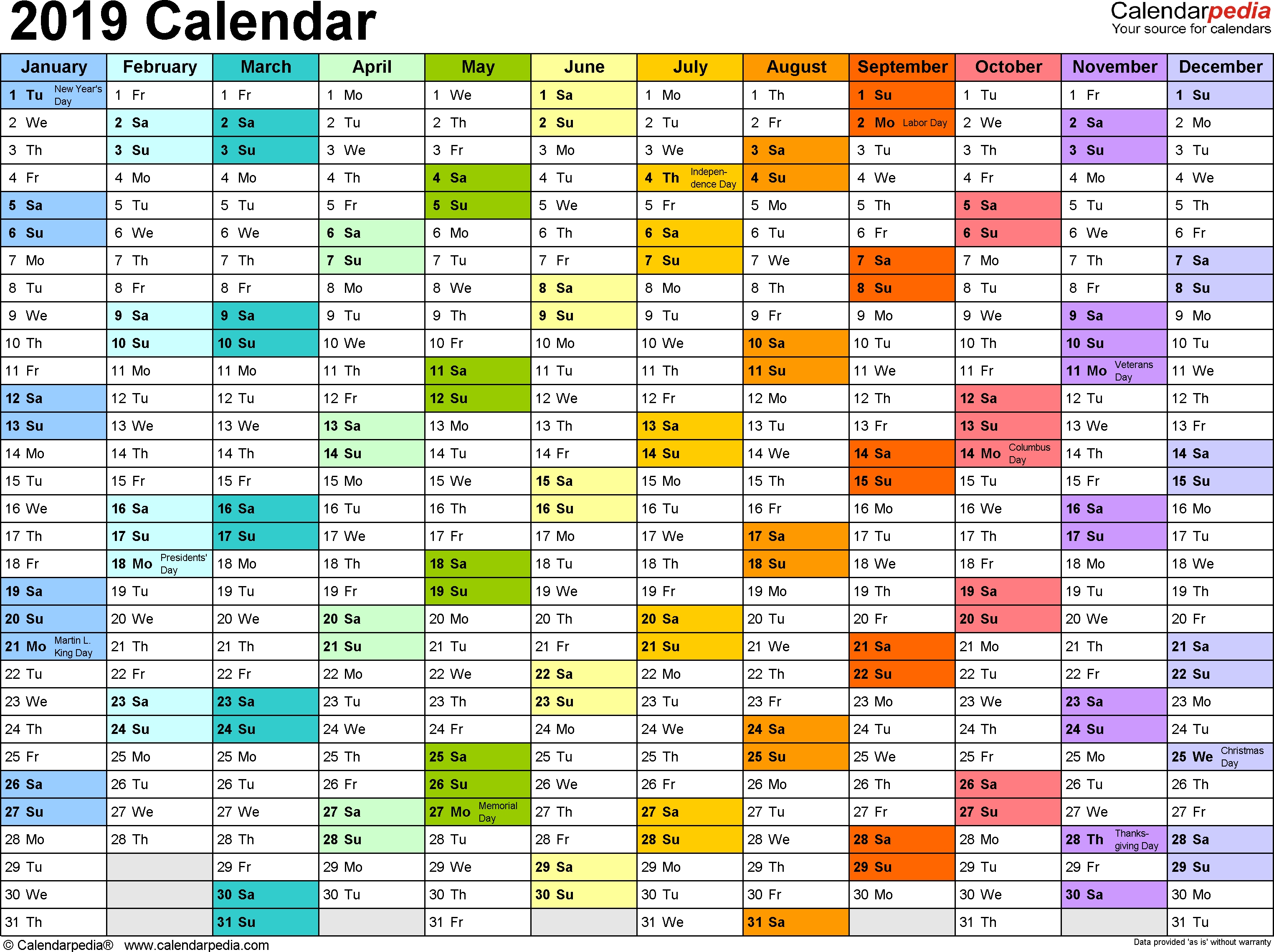 2019 Calendar - Download 18 Free Printable Excel Templates