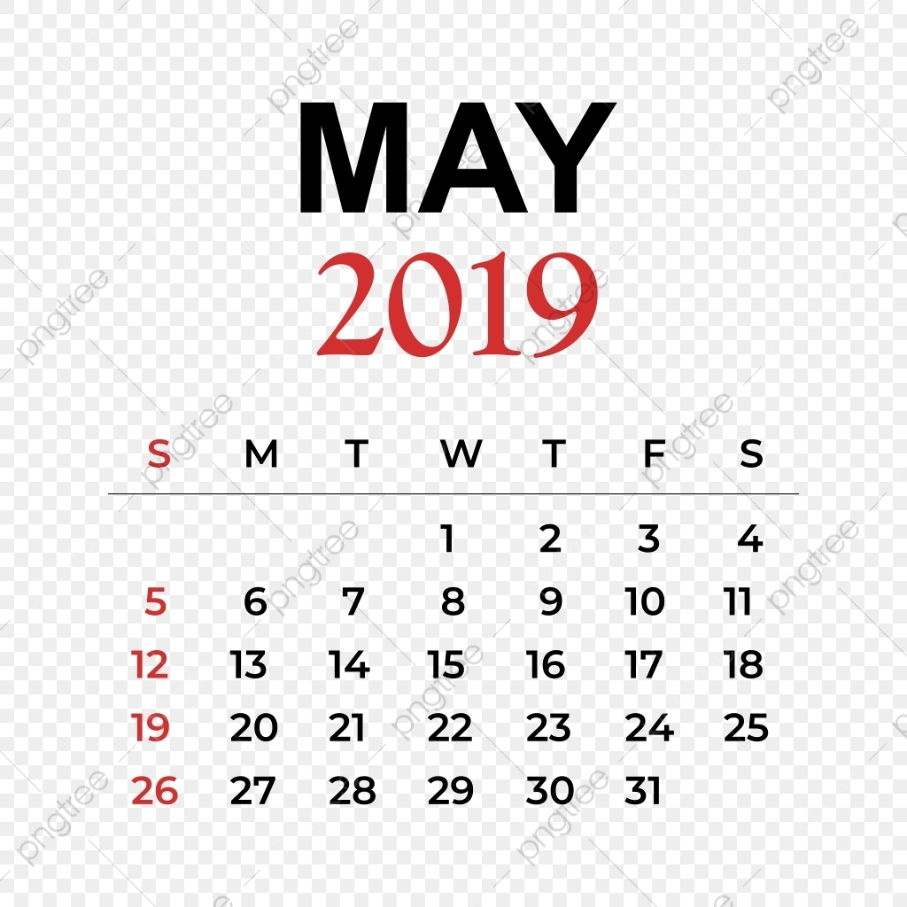 2019 Calendar May Month, Calendar, Year, Week Png And Vector