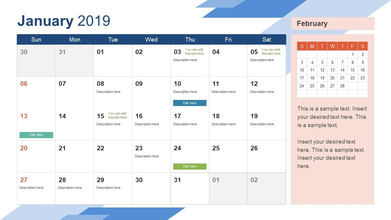 2019 Calendar Powerpoint Template