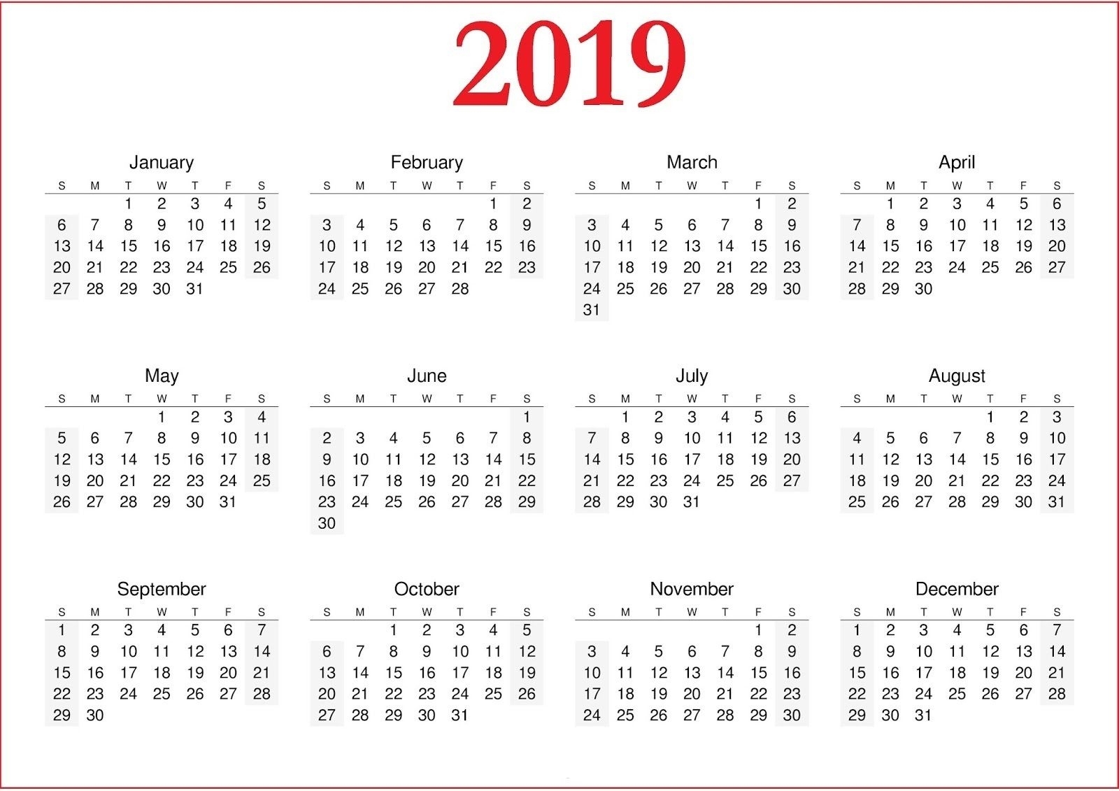 2019 Calendar Printable Nz | Free Calendar Template